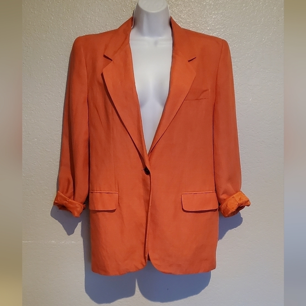 The Limited Coral Linen Blend Relaxed Oversized Notched Blazer Jacket Size Small